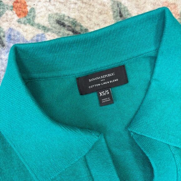 Banana Republic Cotton Linen Blend Shirt Women's XS Sleeveless Knit Collared - Picture 2 of 6